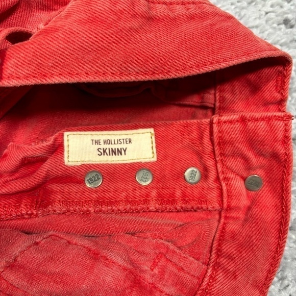 Hollister Shorts Mens 30 Denim Skinny Jean Cut Offs Red Distressed Button Fly - Picture 3 of 4